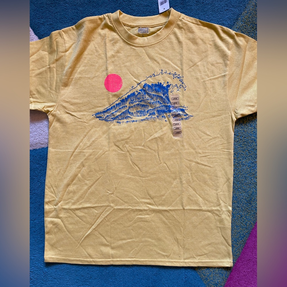 Yellow Graphic T-Shirt with Blue and Pink Design
